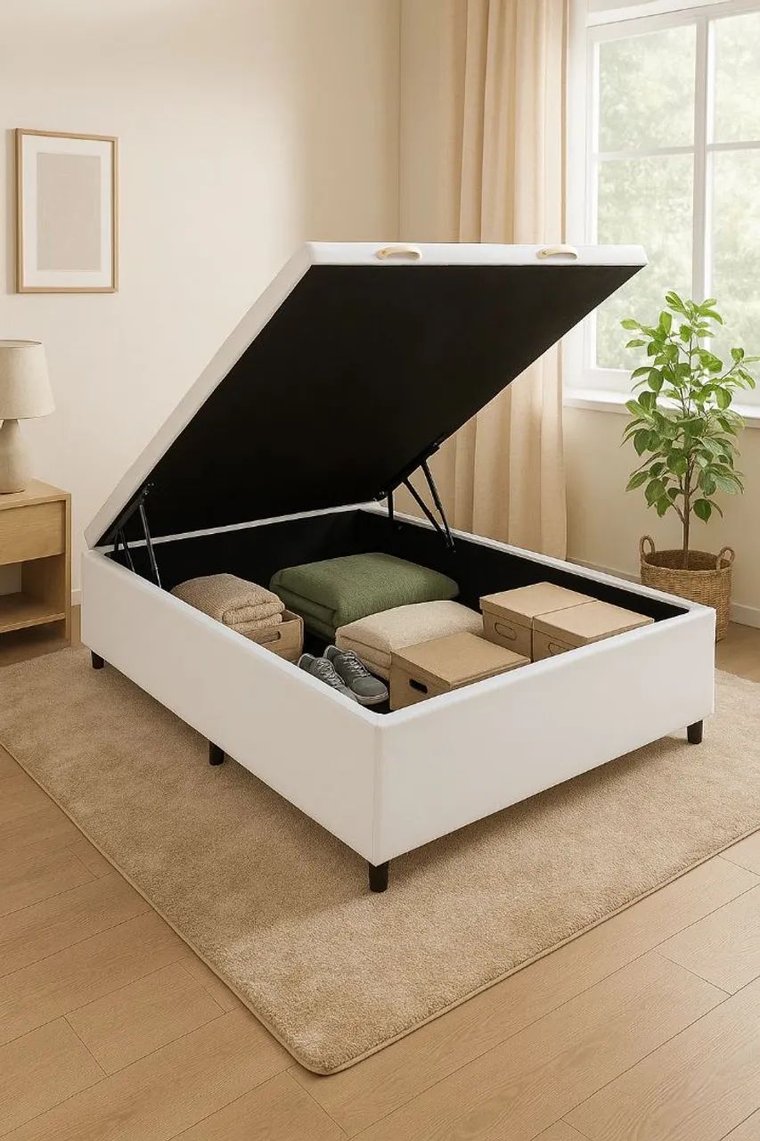 Promoção só hoje Cama box baú casal Corino branco  - Foto 4