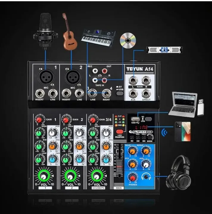 Mesa de Som 4 Canais TEYUN Af4 - 3/4 USB/PC