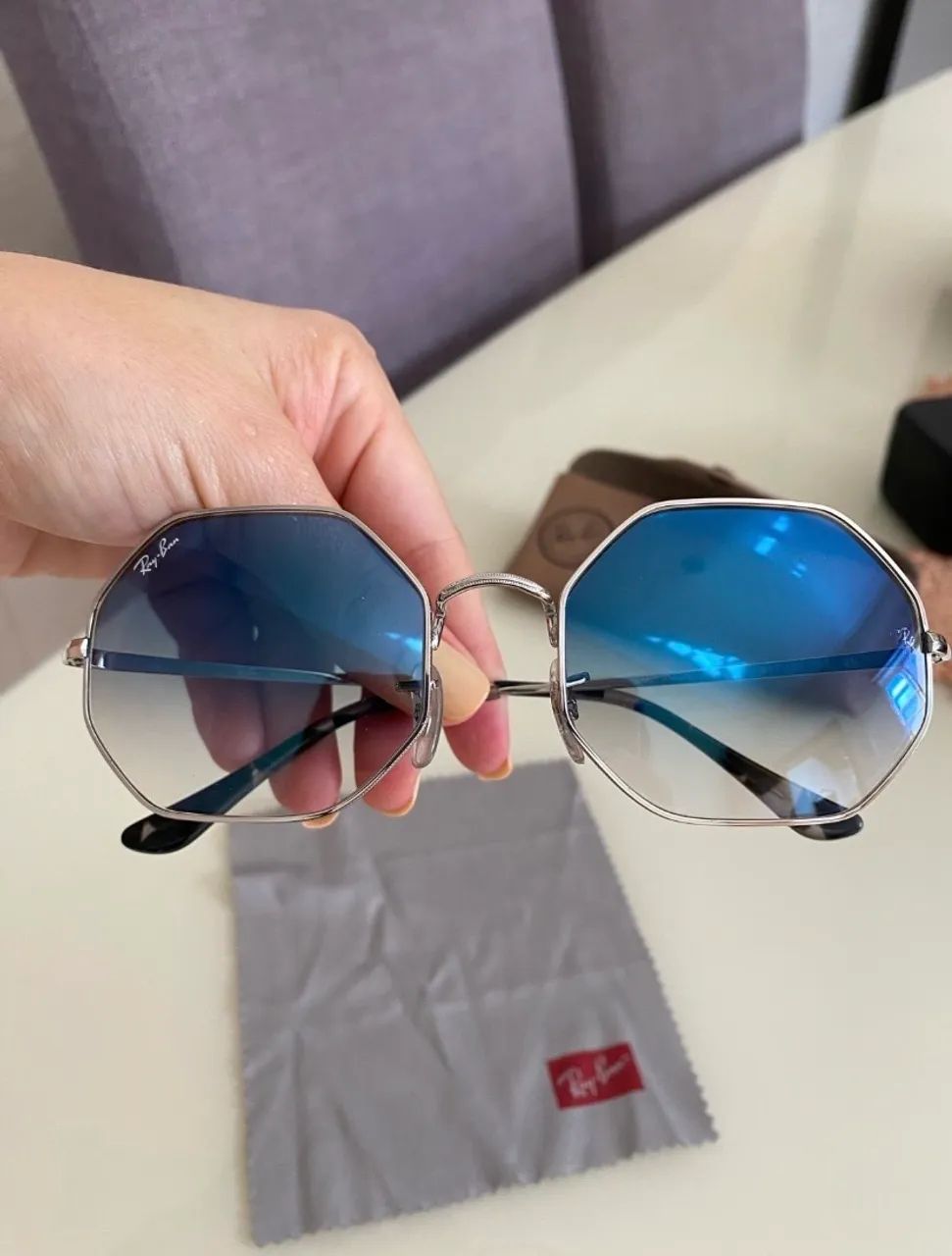 óculos de sol octagon 1972 ray-ban lente azul degrade - Foto 5