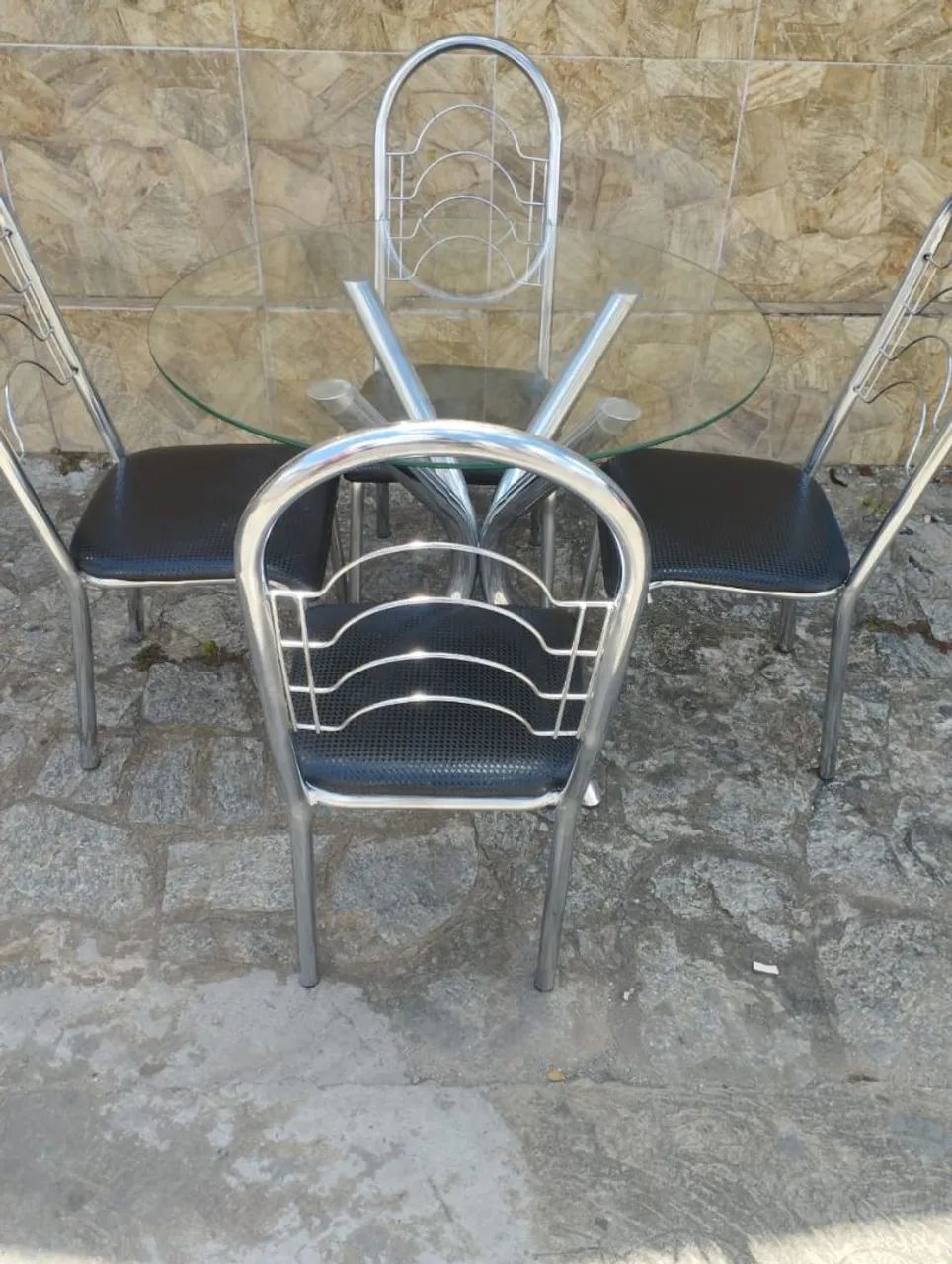Mesa 4 cadeiras inox 