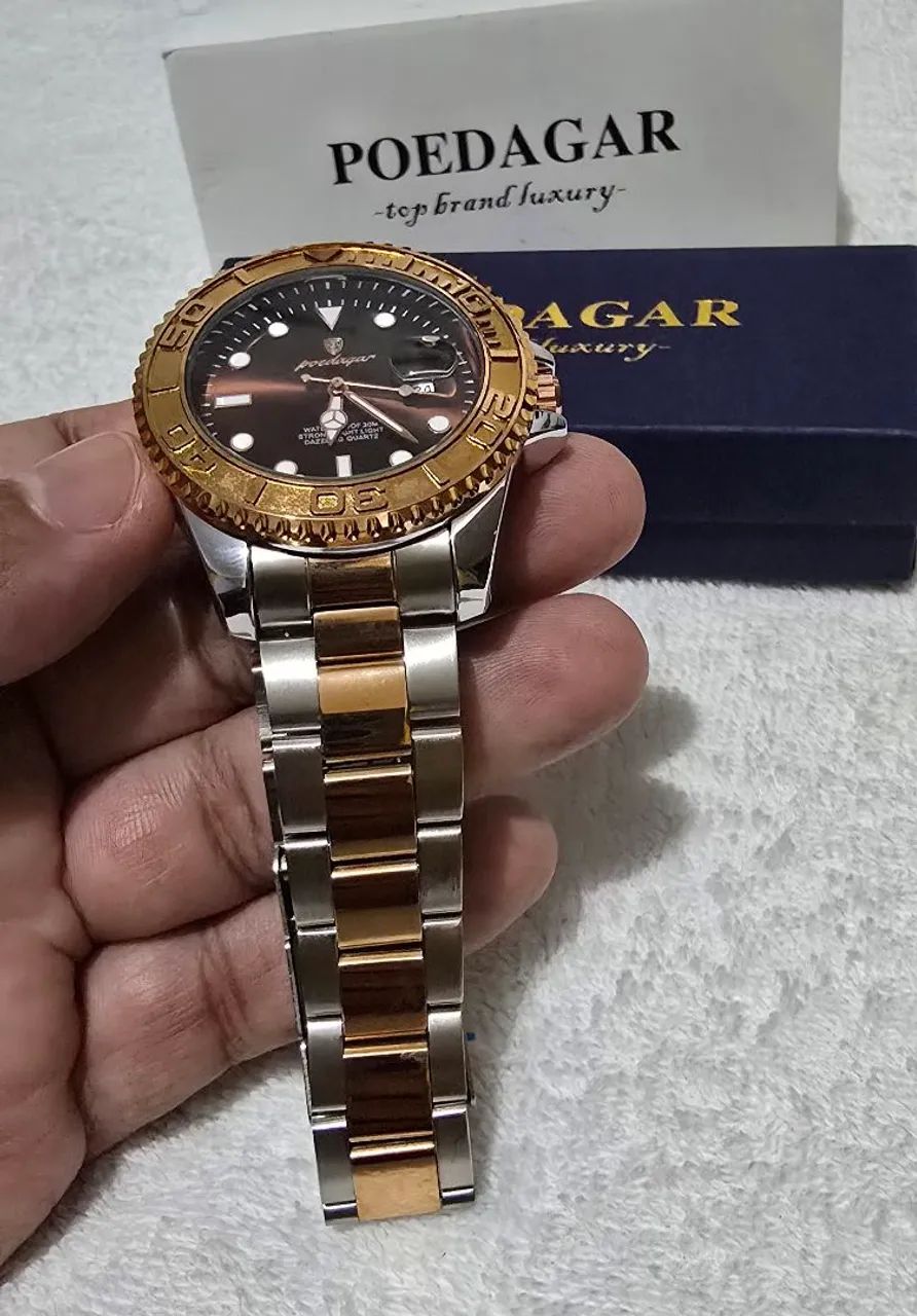 Relógio da Poedagar dourado com prata em aço original  - Foto 2