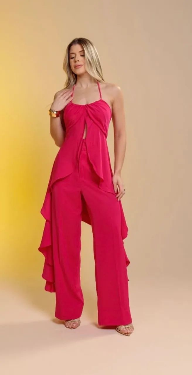Conjunto Linhas e Formas rosa pink pantalona babados - Foto 4
