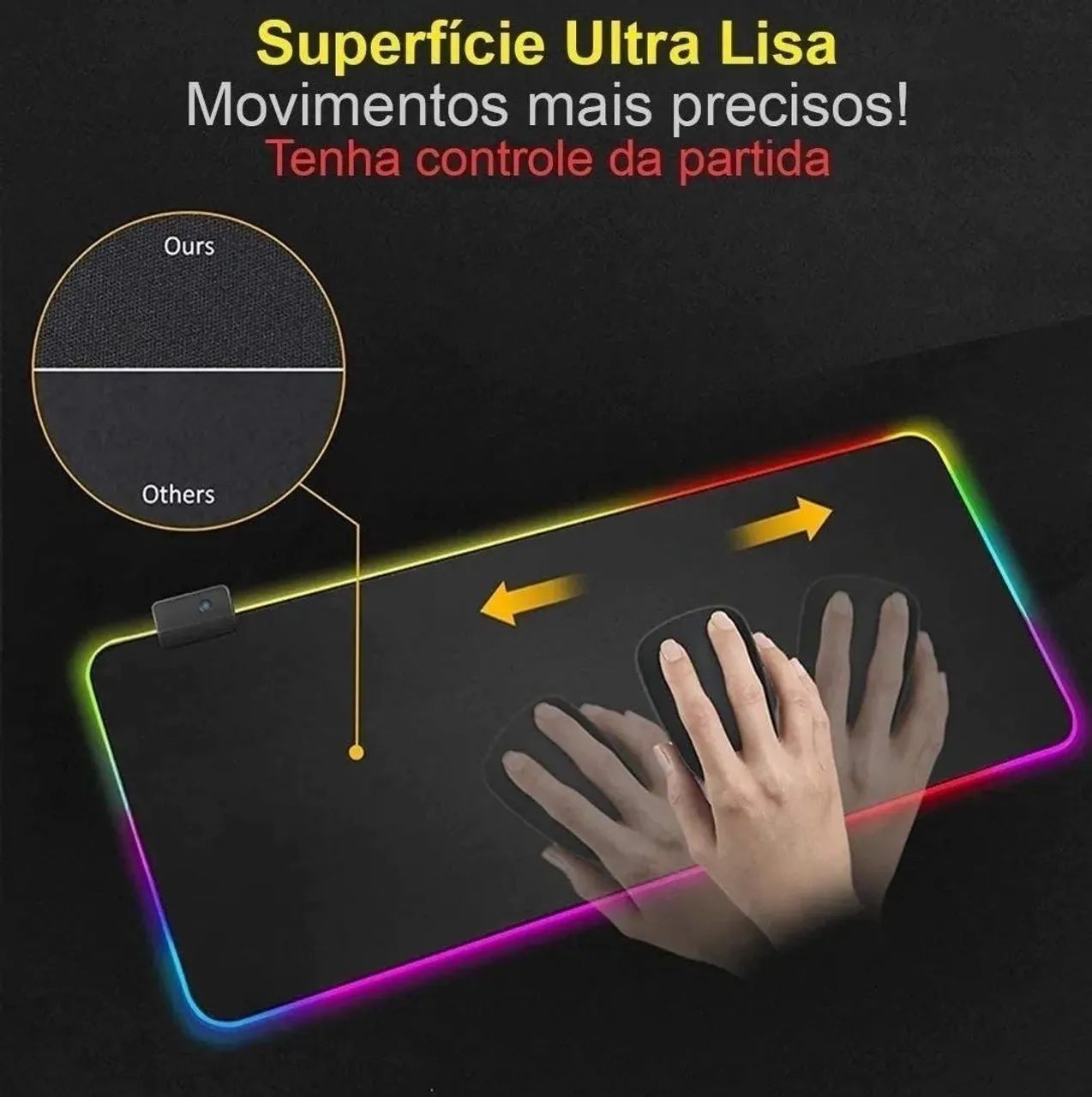 Mouse Pad gamer Exbom MP-LED3080 de emborrachado Liso grande 30cm x 80cm x 4mm preto - Foto 3