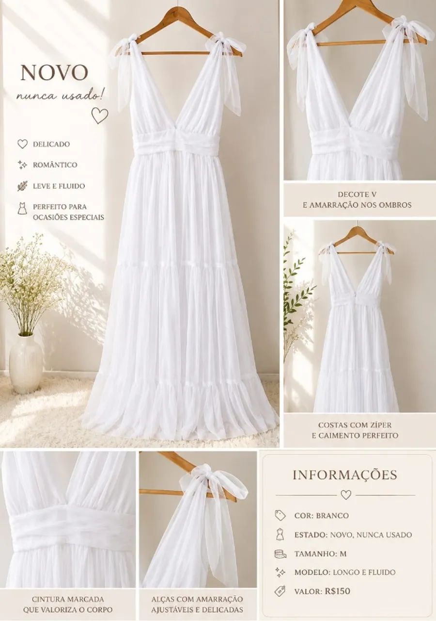 VESTIDO BRANCO LONGO | NUNCA USADO