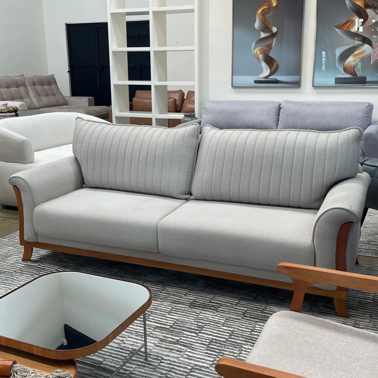 SOFÁ LIVING 2.20m LINHO BEGE PEÇA ÚNICA  - Foto 3