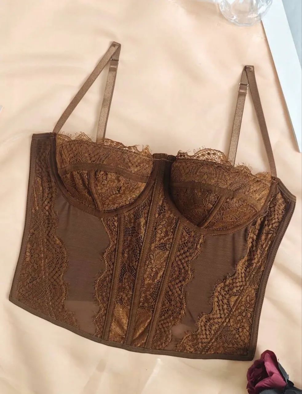 Top Corset Marrom com Renda - Tamanho PP - Foto 3