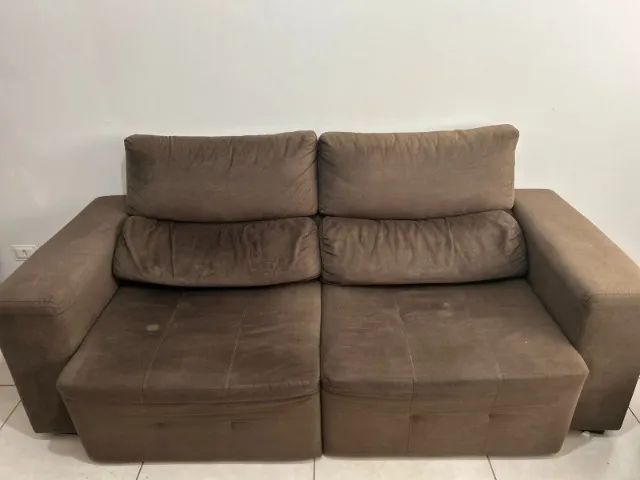 Jogo de Sofás Retráteis / Extensíveis (3 e 2 Lugares) - Marrom Suede - Foto 3