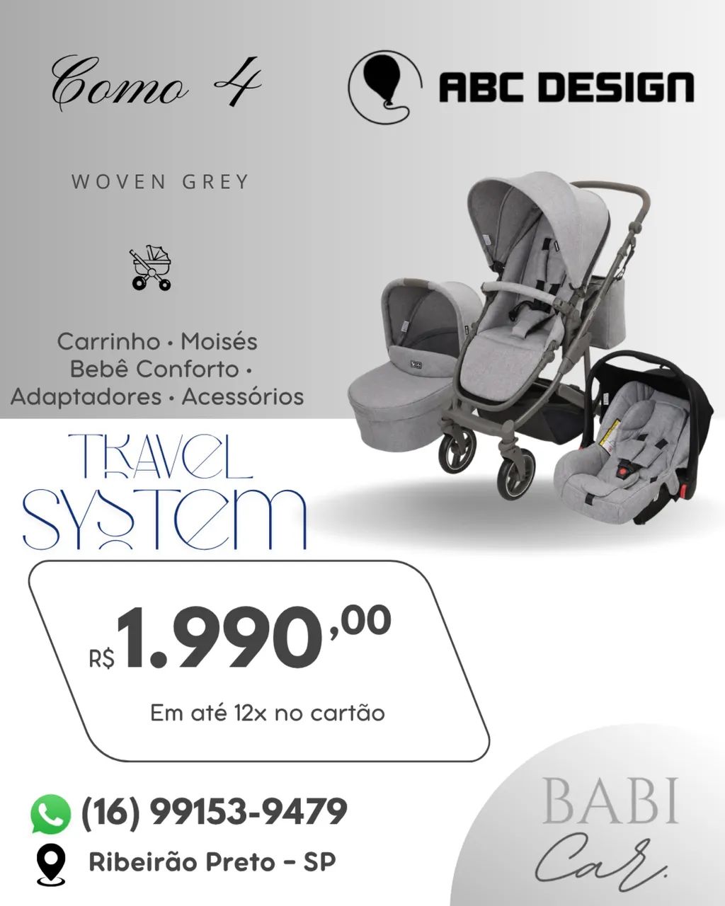 Carrinho de bebê - Abc Design COMO 4 - Cinza - Foto 2