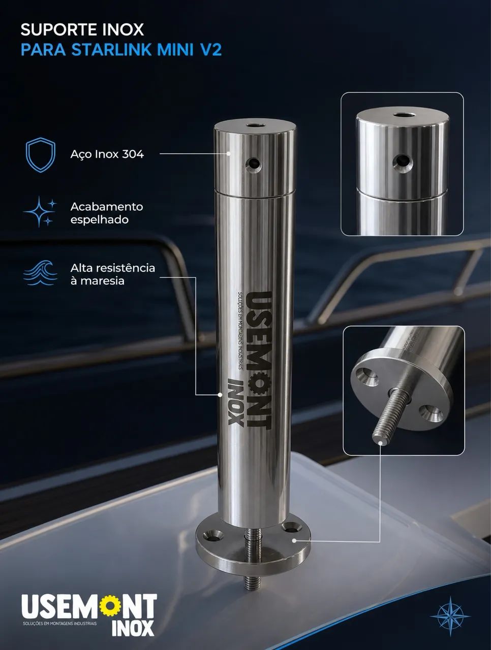 Suporte Náutico Starlink Mini Inox - Foto 4