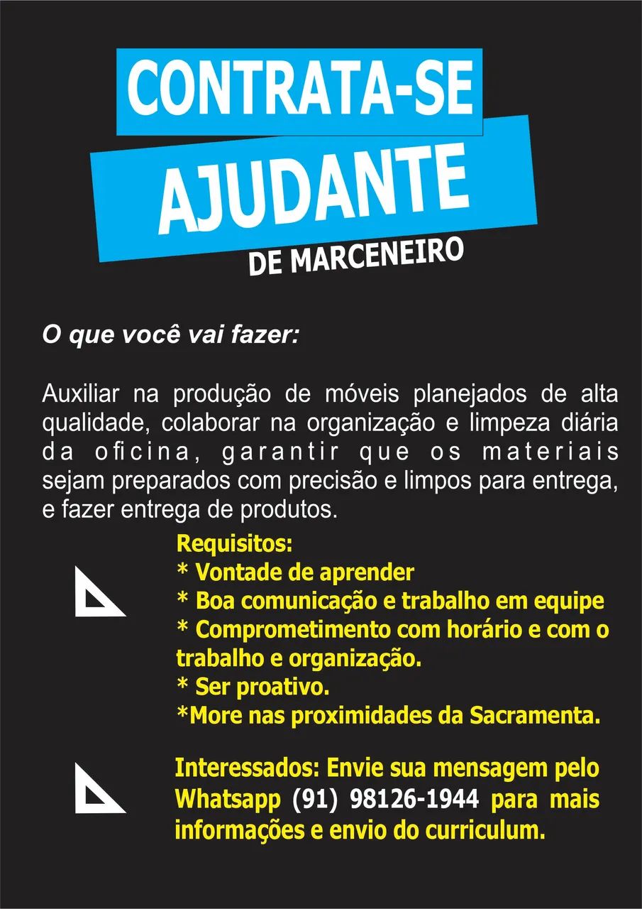 Contrata-te ajudante de marceneiro e marceneiro 