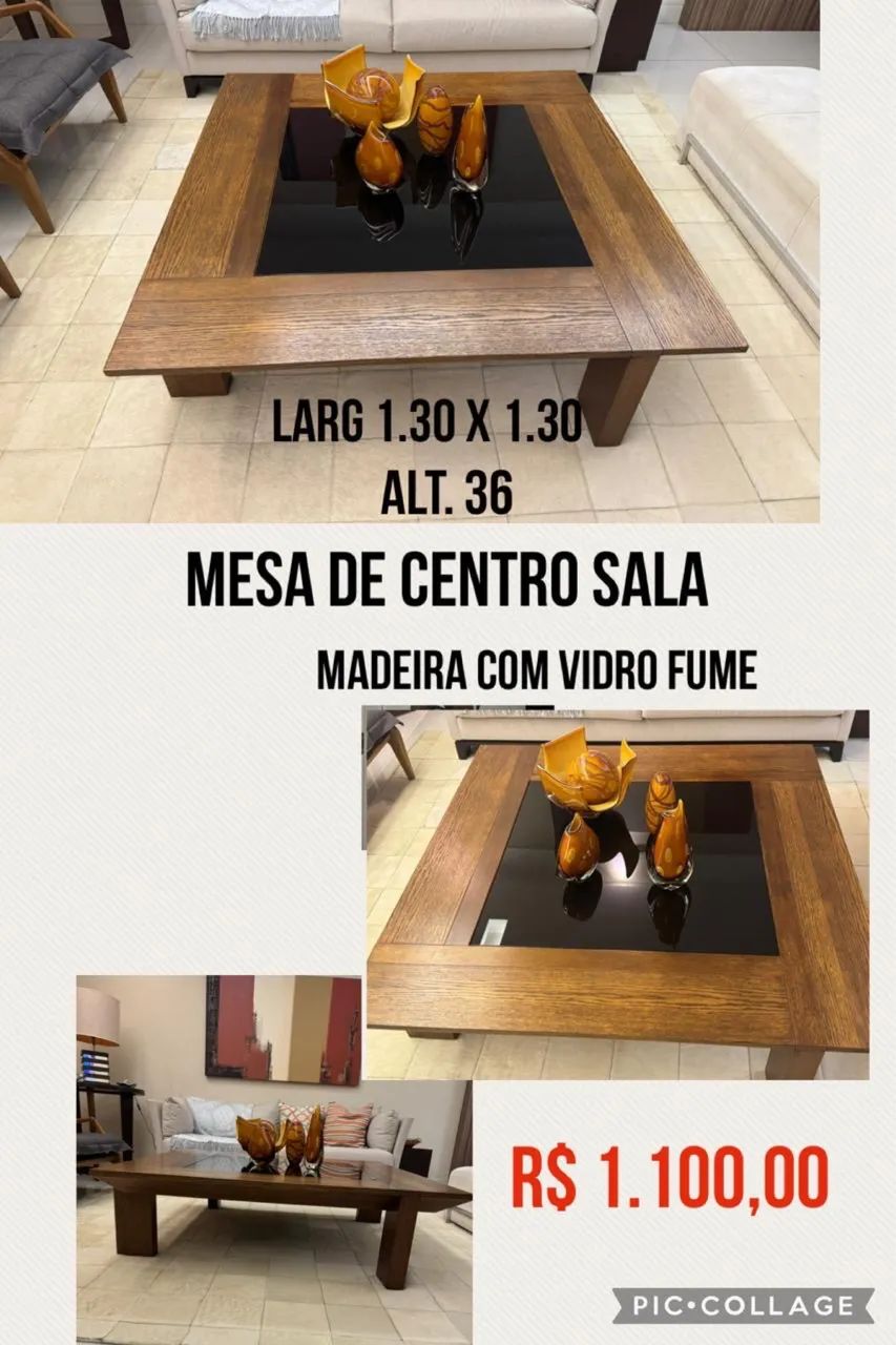 Mesa de centro madeira vidro - Foto 2