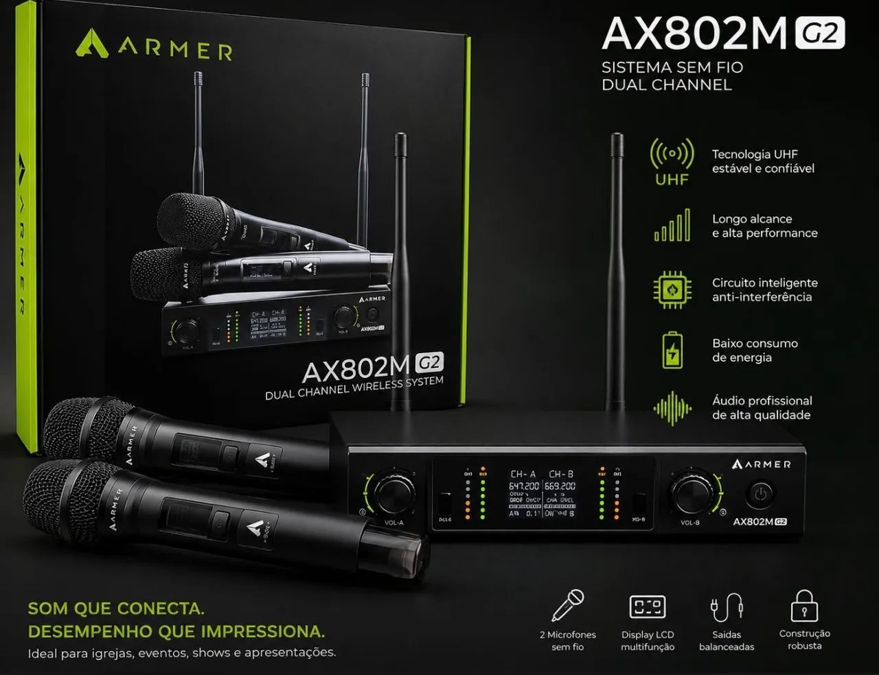 Microfone sem fio duplo Armer AX802M G2