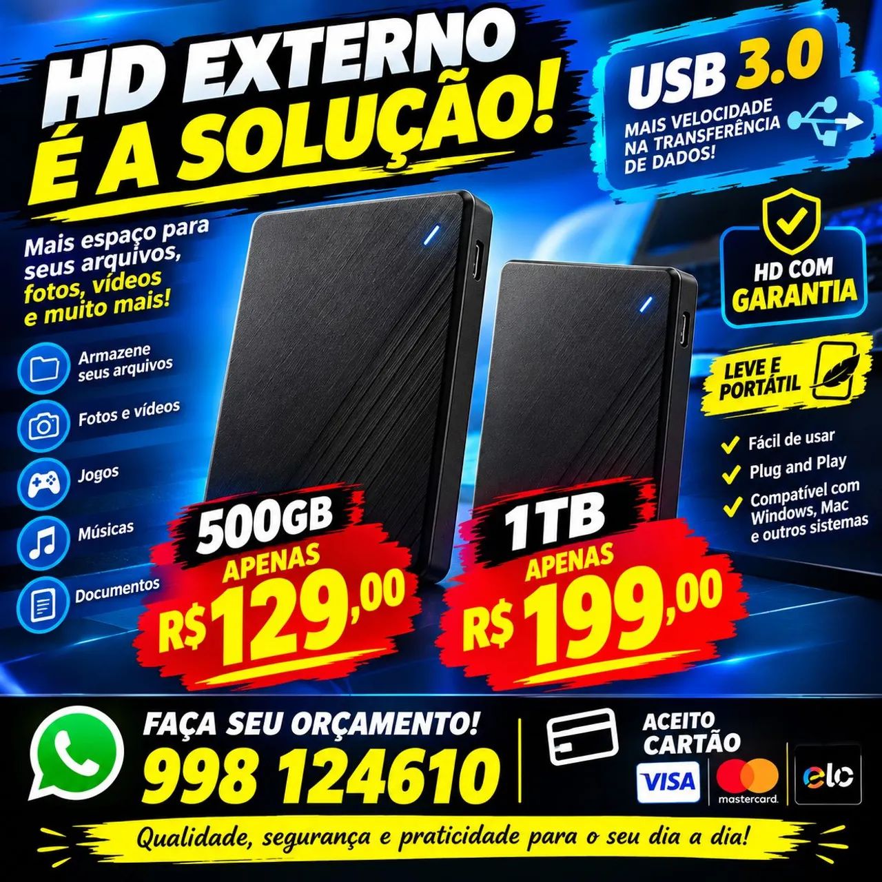 Hd externo 500gb e 1tb com garantia! 