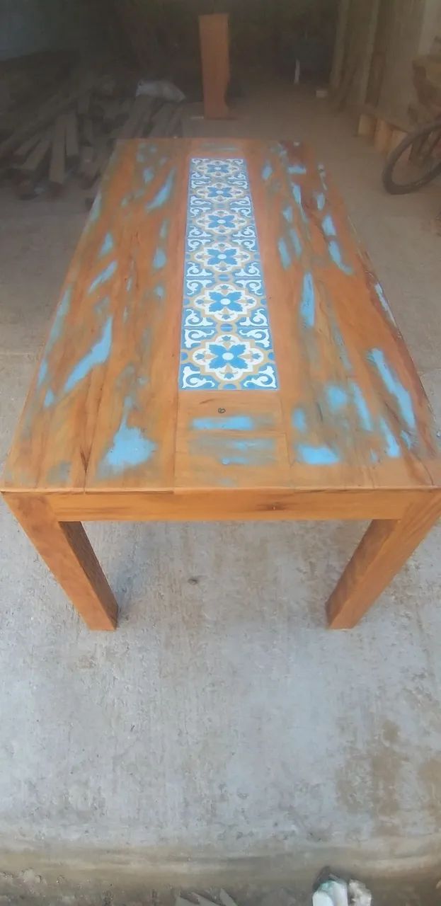Mesa de peroba rosa com ladrilho hidráulico.  - Foto 2