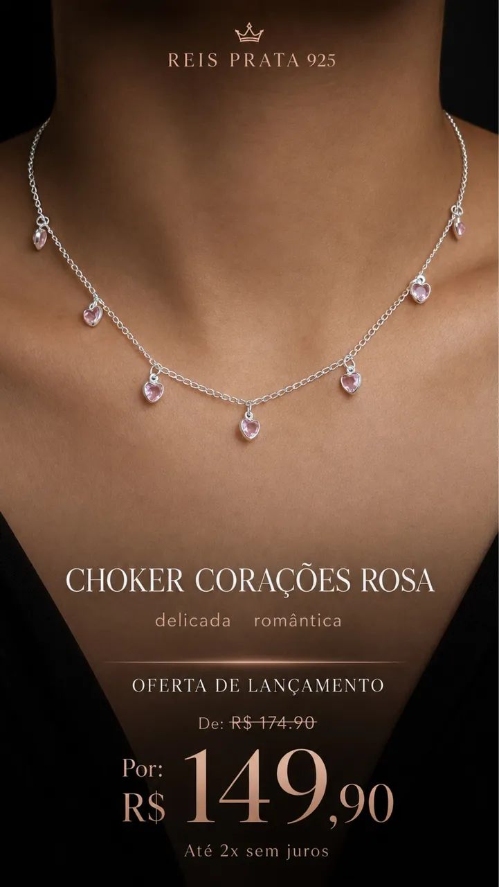 CHOKER corações rosa