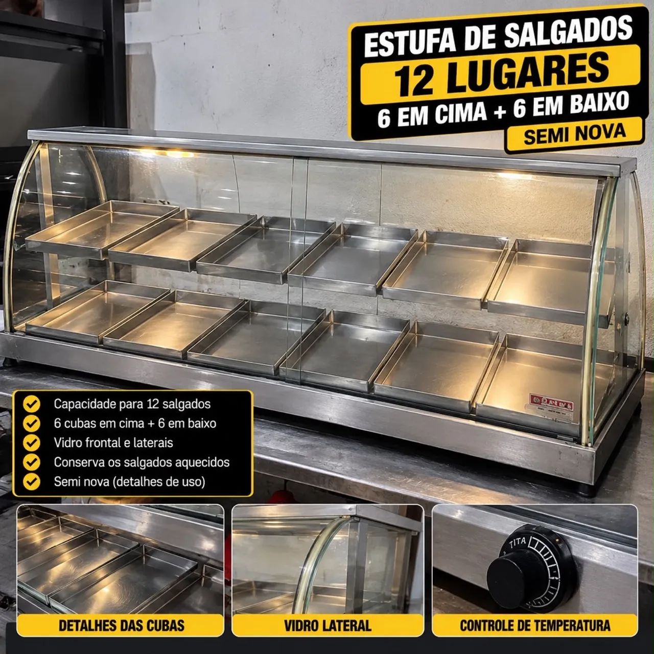 Estufa salgados quente 