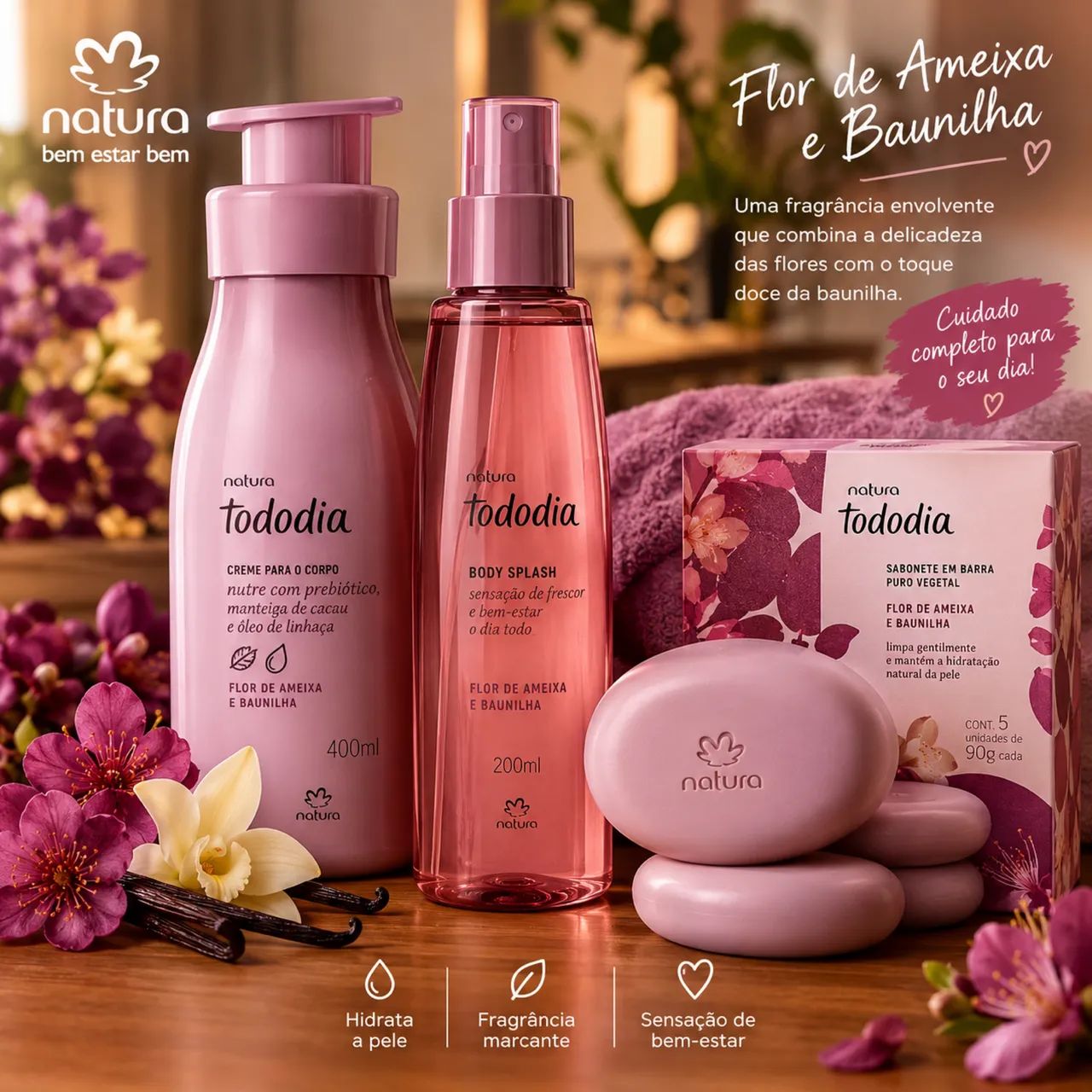 Kit flor de ameixa e baunilha Natura 