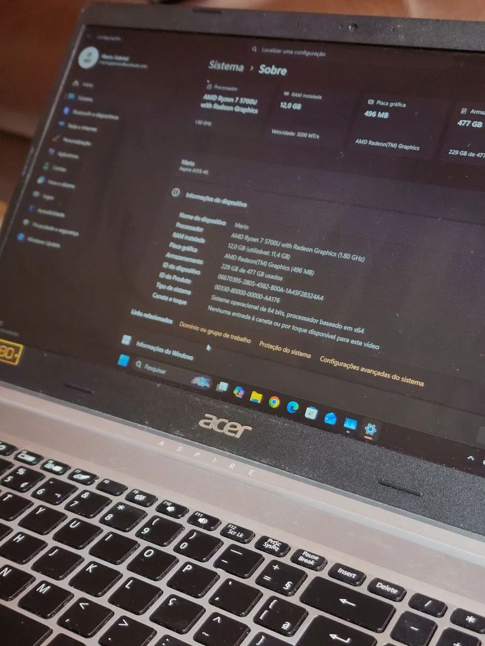 ? Notebook Acer Aspire com Ryzen 7 ? rápido e pronto para uso! - Foto 2