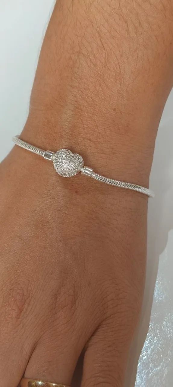 Pulseira Pandora Prata 925 com Fecho Coração, Nova