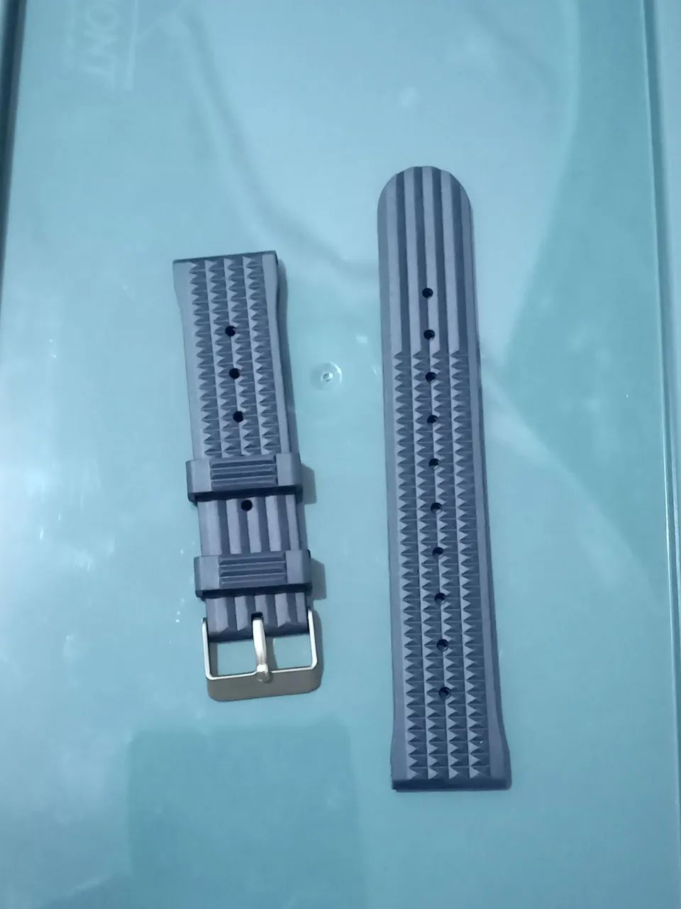 Pulseira Relógio, Waffle em borracha, 22mm, azul.