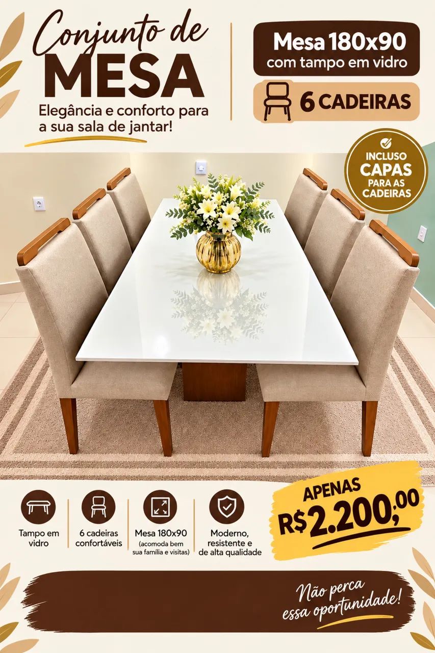 Conjunto de Mesa com 6 cadeiras