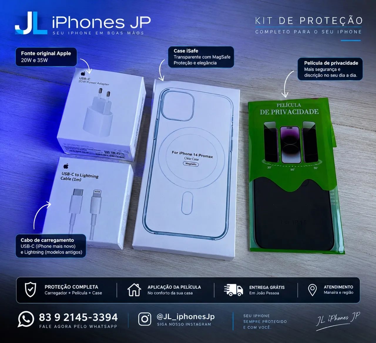 kit COMPLETO PROTEÇÃO IPHONE 