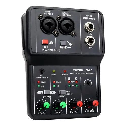 Mesa de som interface Mixer TEYUN 2 canais.