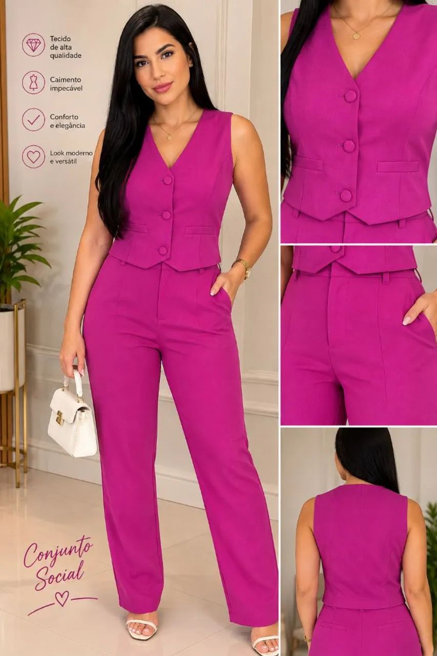 Conjunto Feminino Colete e Calça Social Alfaiataria   - Foto 2