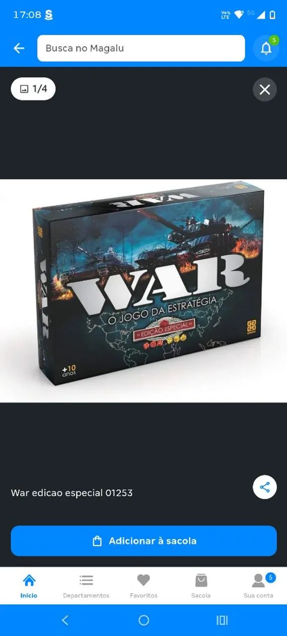 Jogo de tabuleiros war edição especial 