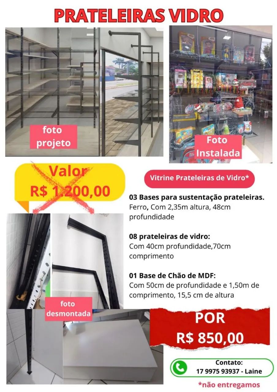 Prateleiras de Vidro para Loja | Vitrine Comercial | Expositor | Estante de Vidro