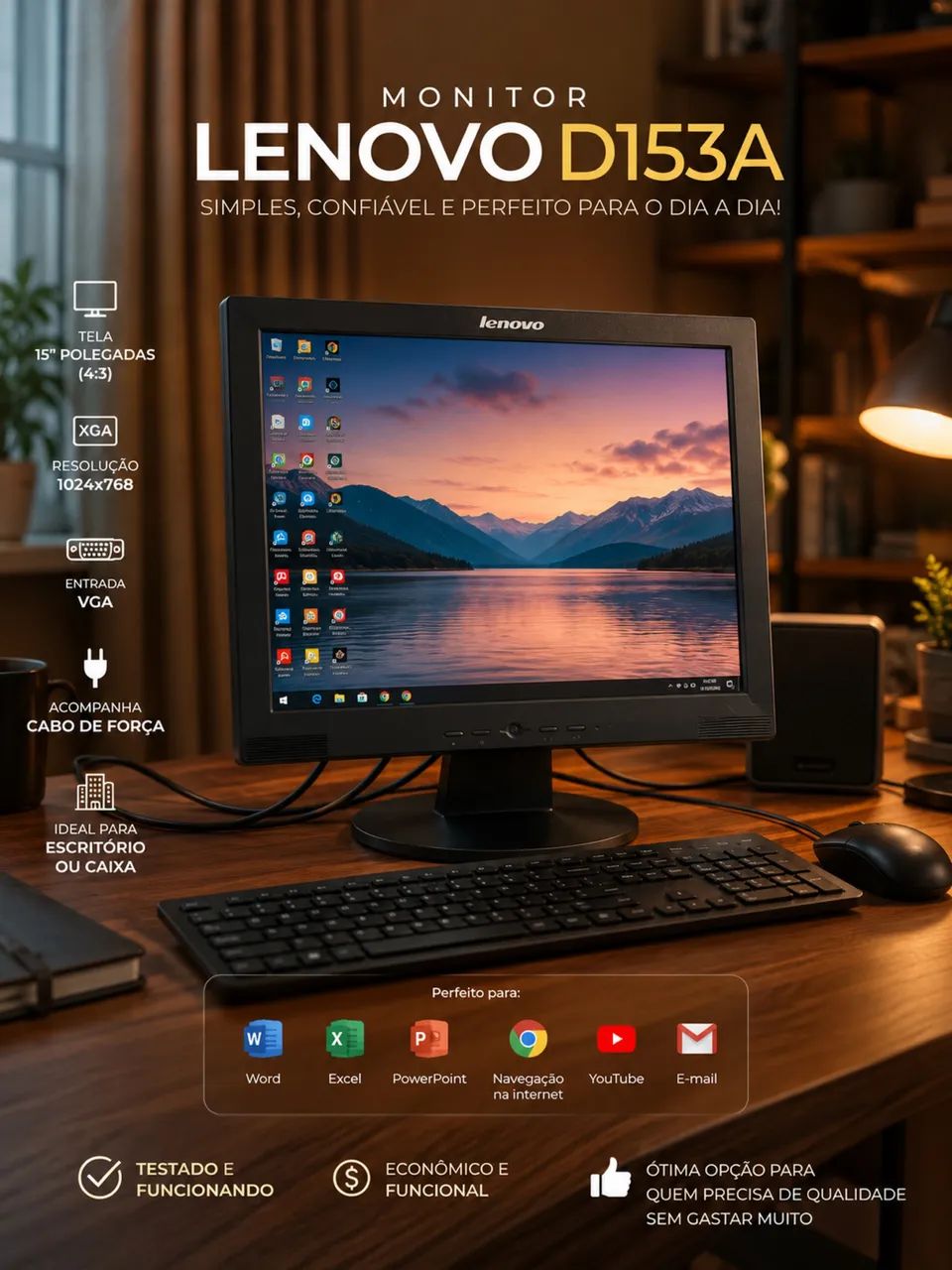 Monitor Lenovo 15" Polegadas - Perfeito para Escritório e Estudos