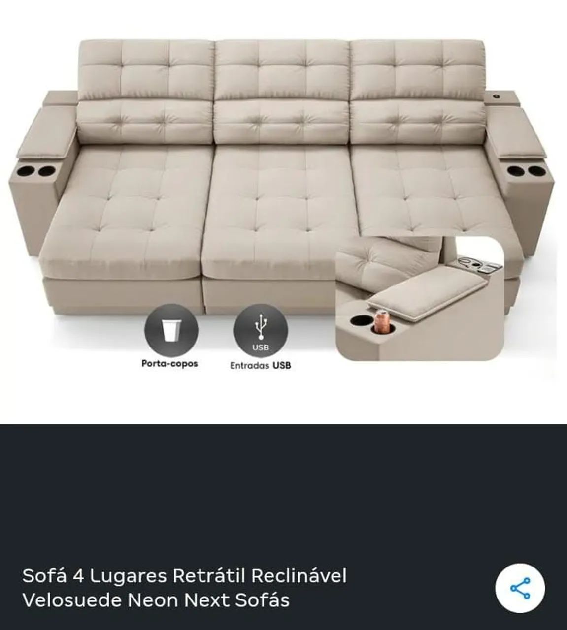 Sofá retrátil inclinável já impermeabilizado 4 lugares  - Foto 2
