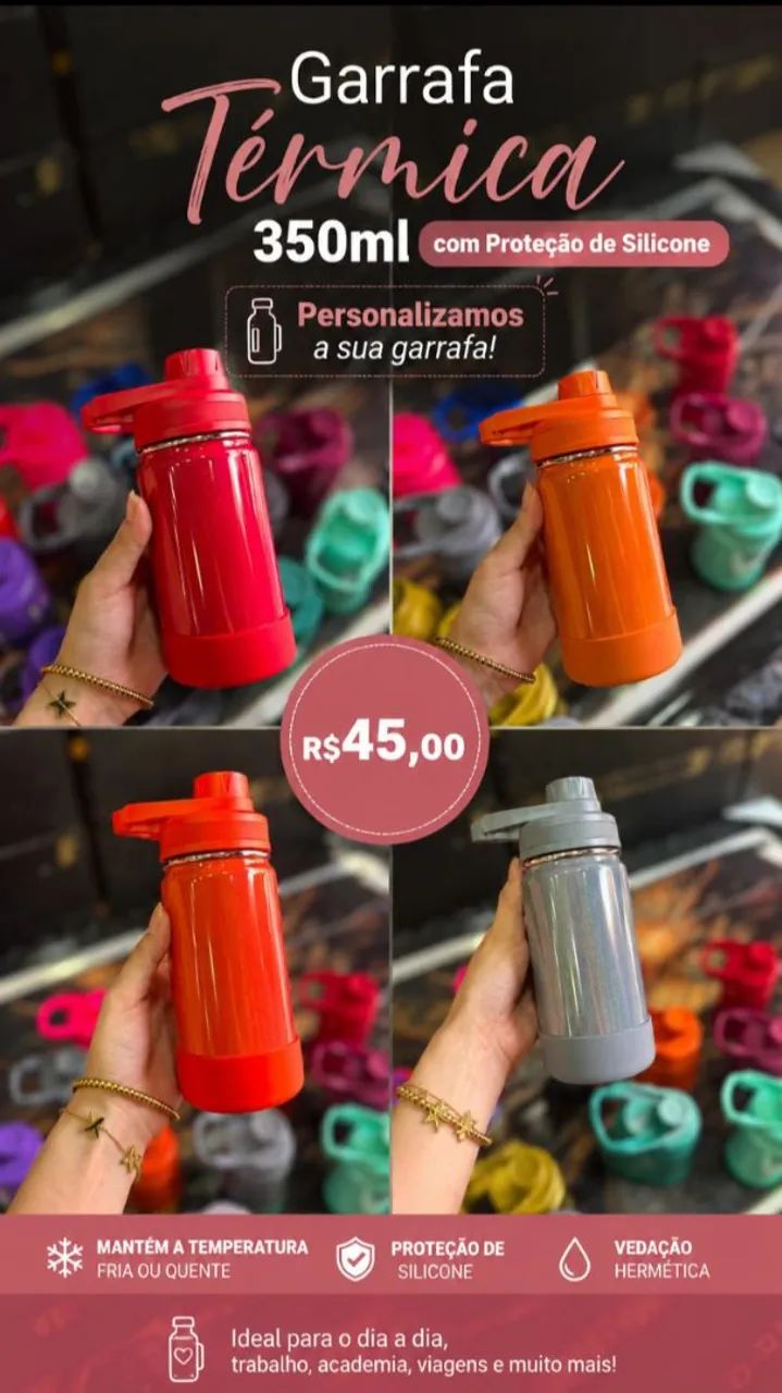 Garrafa Térmica 350ml com Proteção de Silicone (Personalizamos)