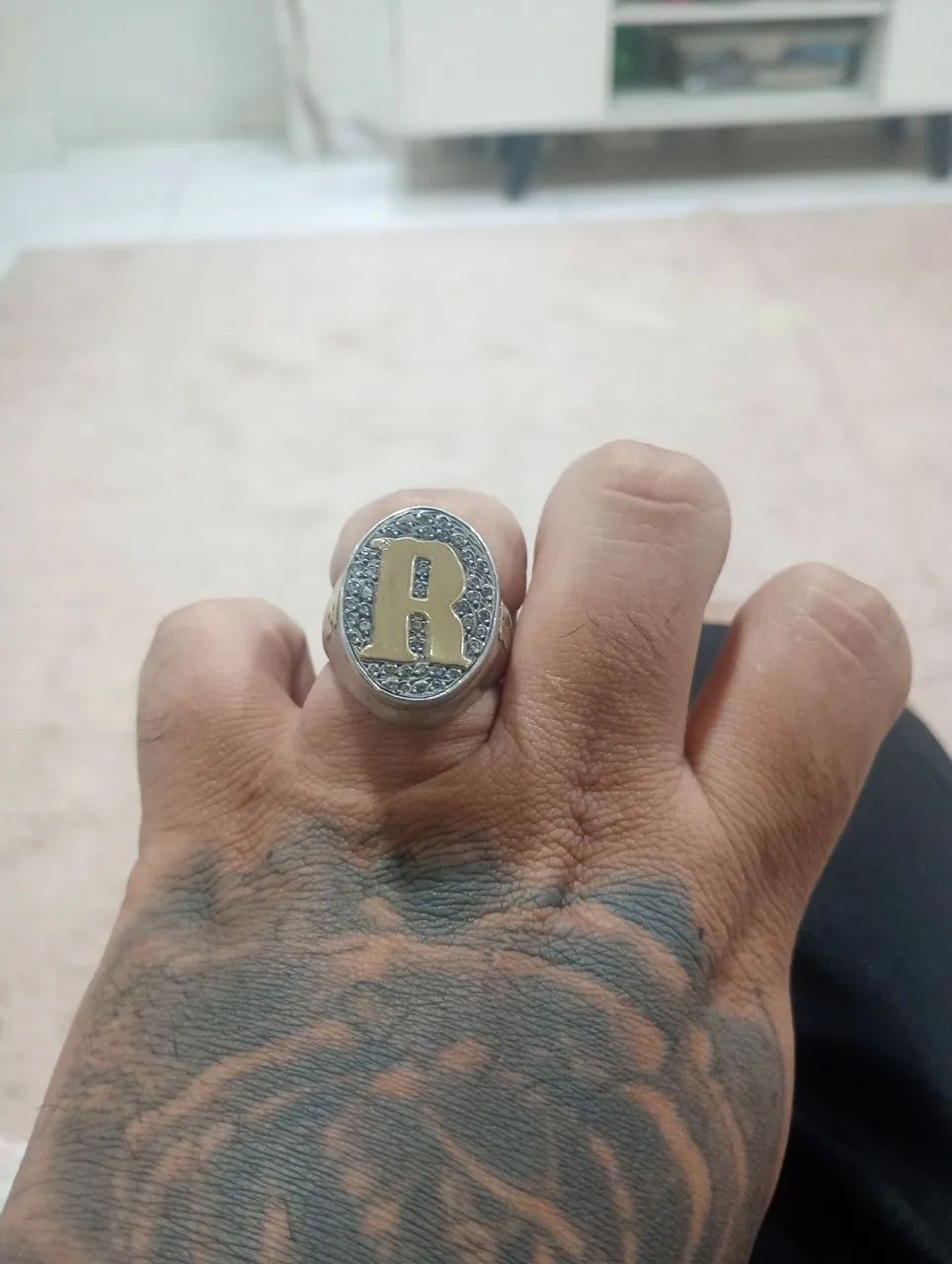 Lindo Anel dedeira em prata e ouro 