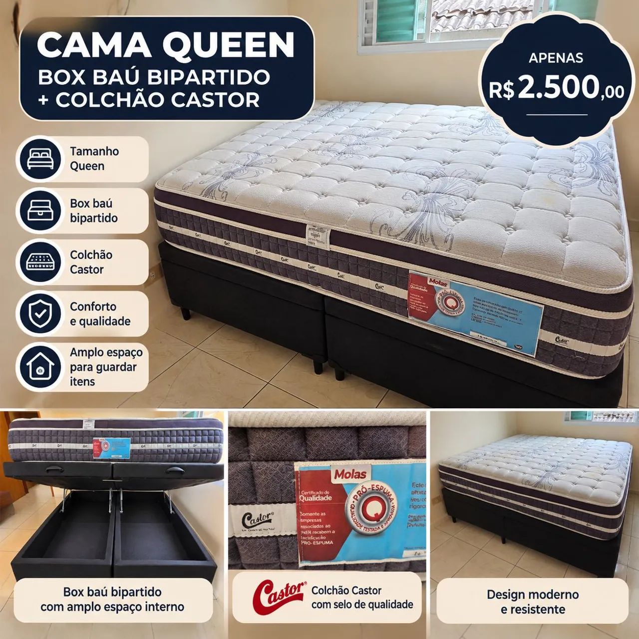 Cama Queen com Colchão Castor
