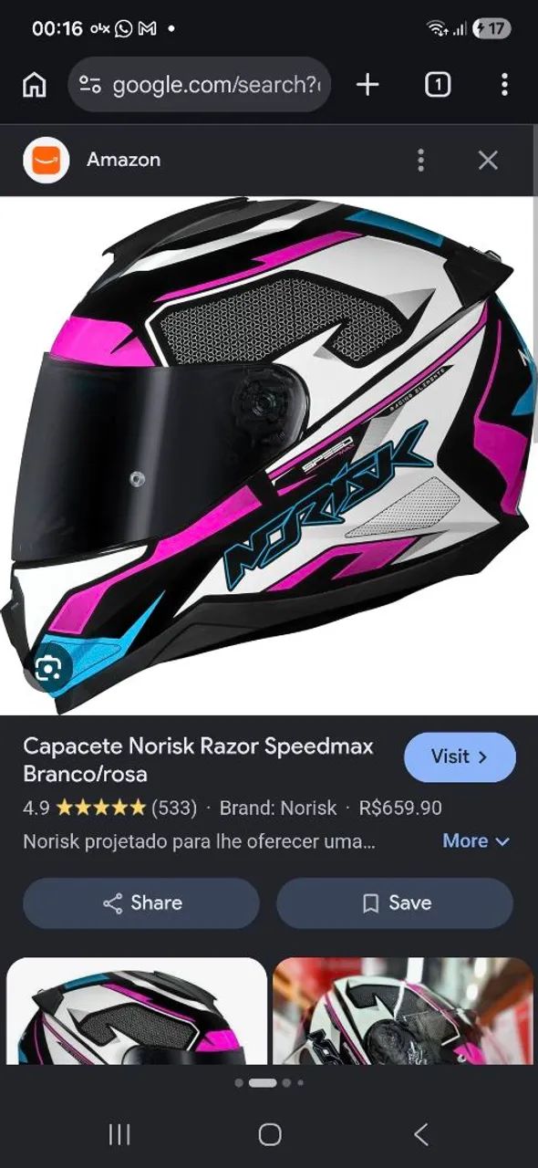  capacete Norisk Razor Speedmax Branco/rosa - Foto 3