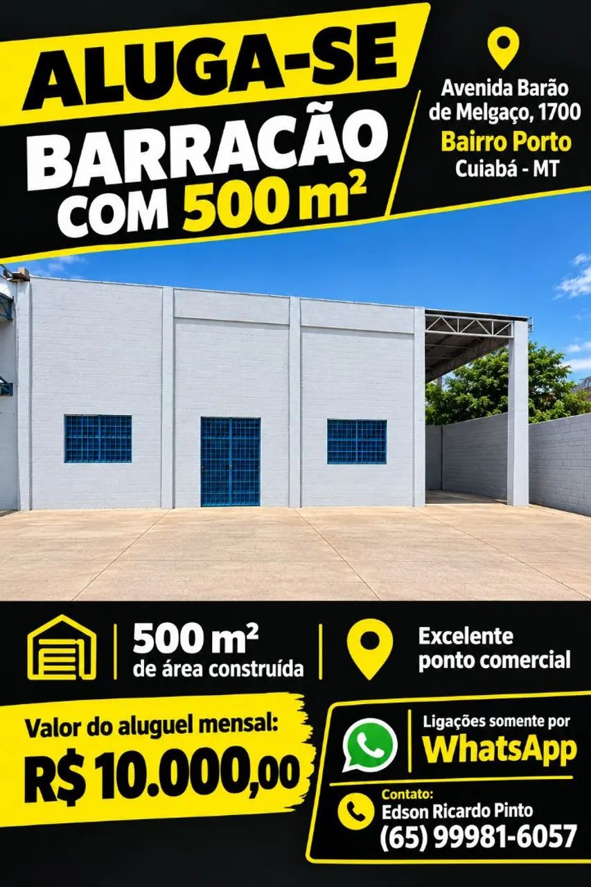 Aluga-se Galpão de 500 M2 na Avenida Barão de Melgaço 