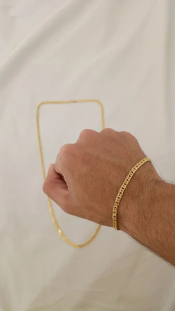 Corrente e pulseira de moeda antiga 4mm  - Foto 4