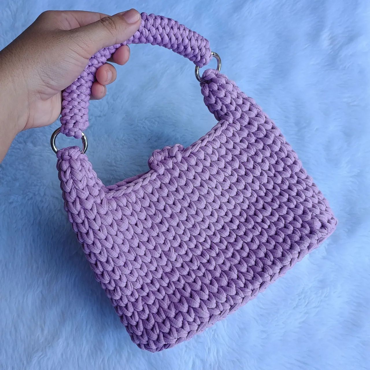 Bolsa de crochê em fio de malha  - Foto 4