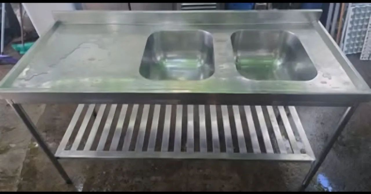 Pia inox com duas cubas para restaurante - Foto 3