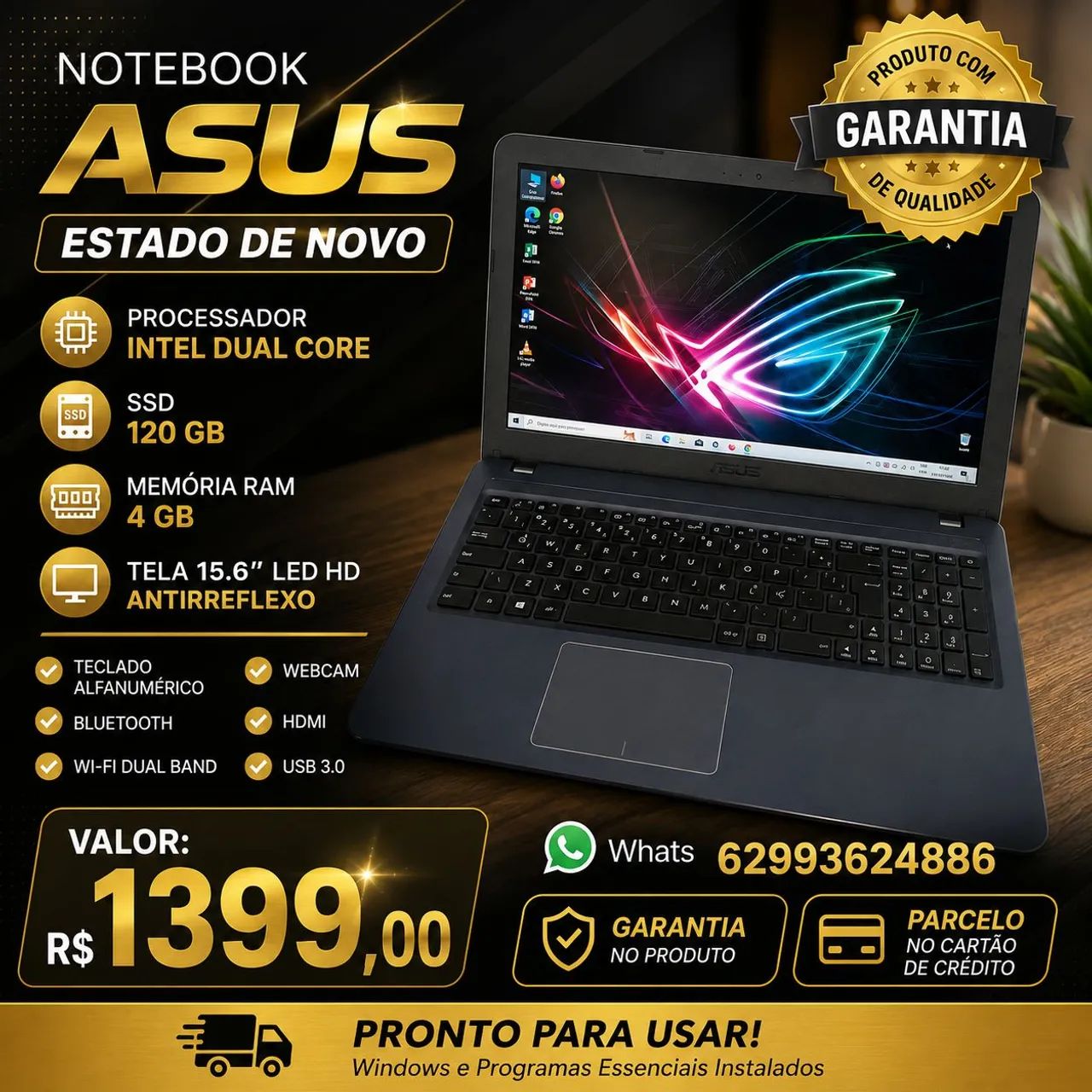 Notebook Asus Seminovo Pronto para usar 