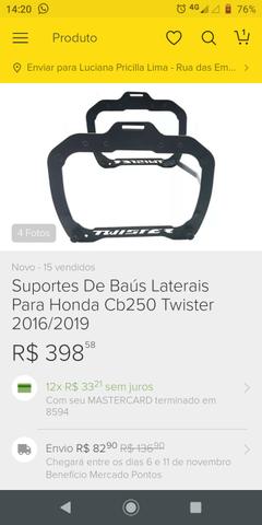 Bagageiro para baú traseiro e suportes de baús laterais. Para Cb 250 Twister - Foto 3