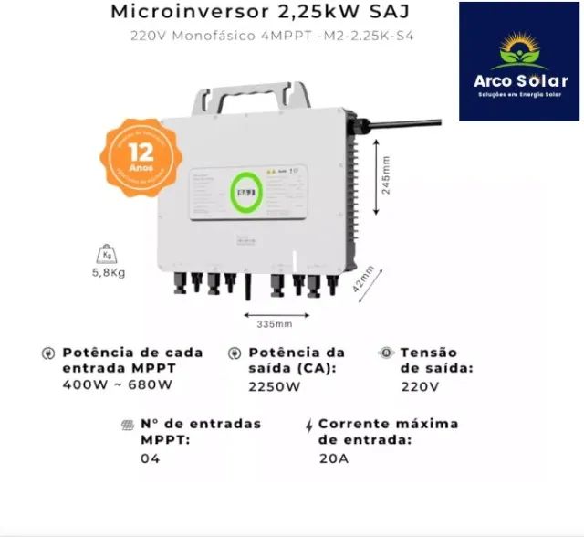 Kit Placa Solar 300kwh/mês Com Microinversor SAJ Painel Bifacial - Foto 3