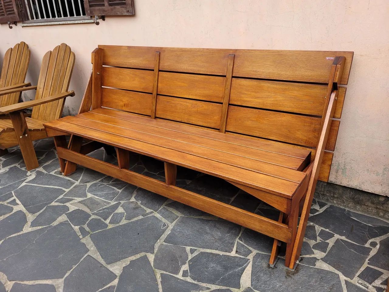 Mesa de madeira para jardim com bancos - Foto 2