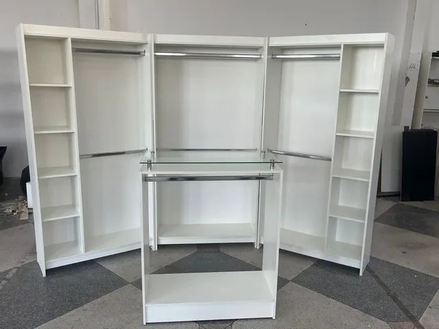 Balcão arara + Cabideiro duplo c/ colmeia lateral MDF kit loja 