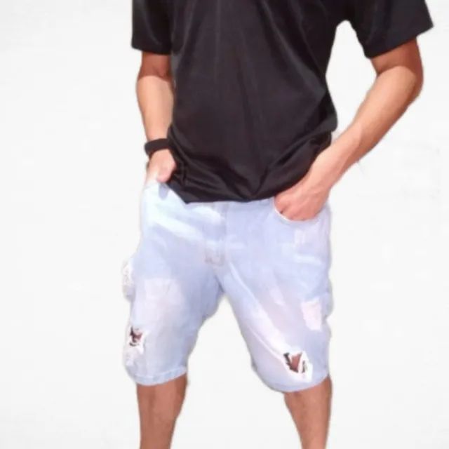 Bermuda Masculina Jeans Rasgado Estiloja Básica - Foto 4
