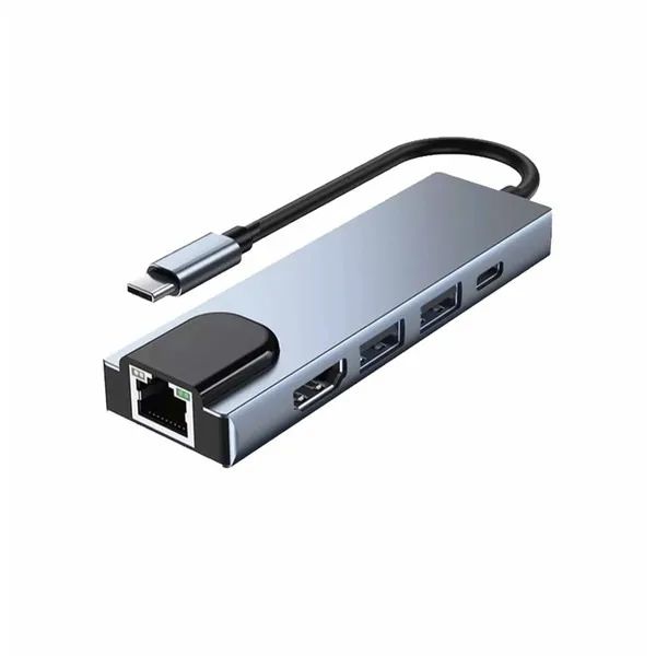Hub Adaptador USB-C Knup KP-AD143 5 em 1 2USB/HDMI/USB-C/RJ45 - WZetta - Foto 2