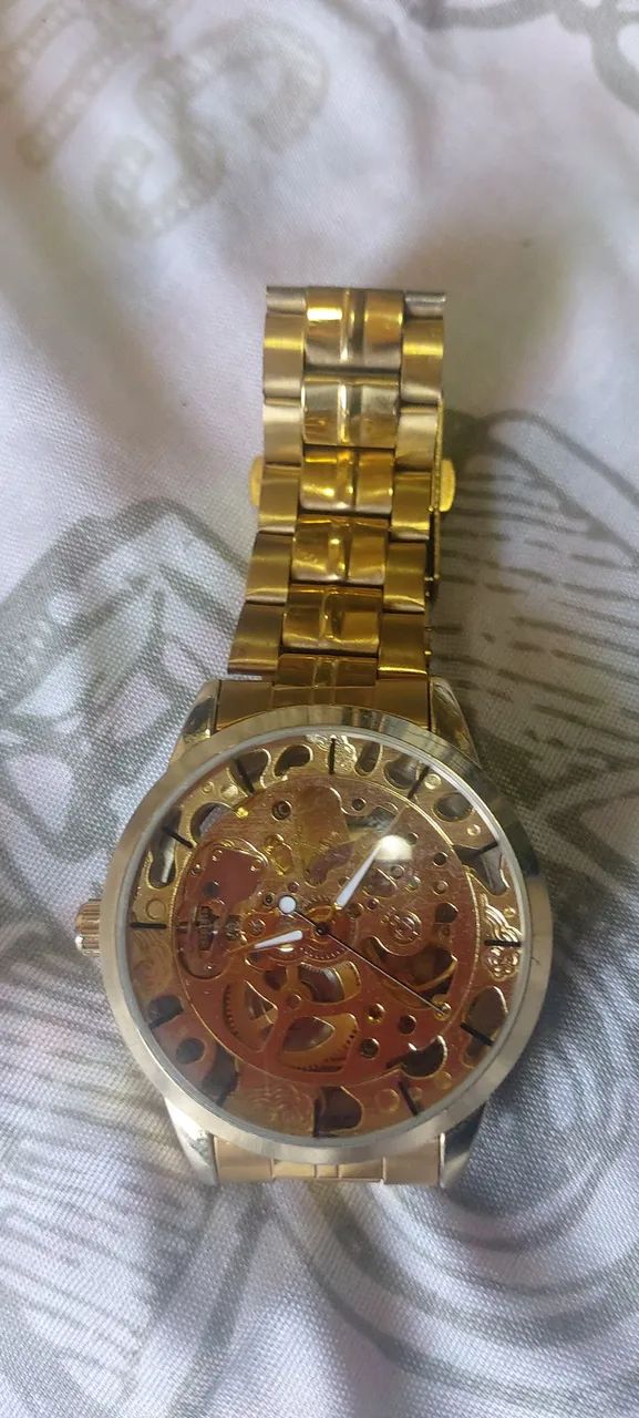 Relógio Masculino Dourado com Mecanismo Visível e automático. - Foto 2