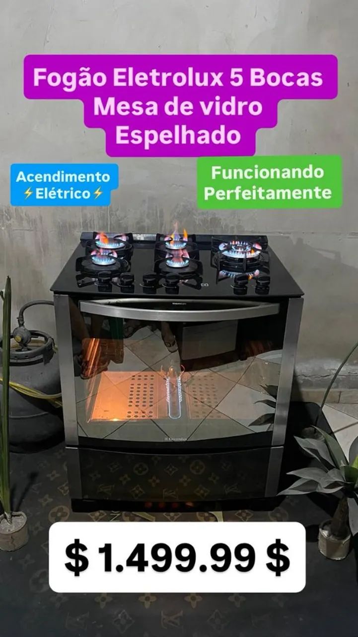 Fogão Eletrolux 5 bocas com tampo de vidro espelhado