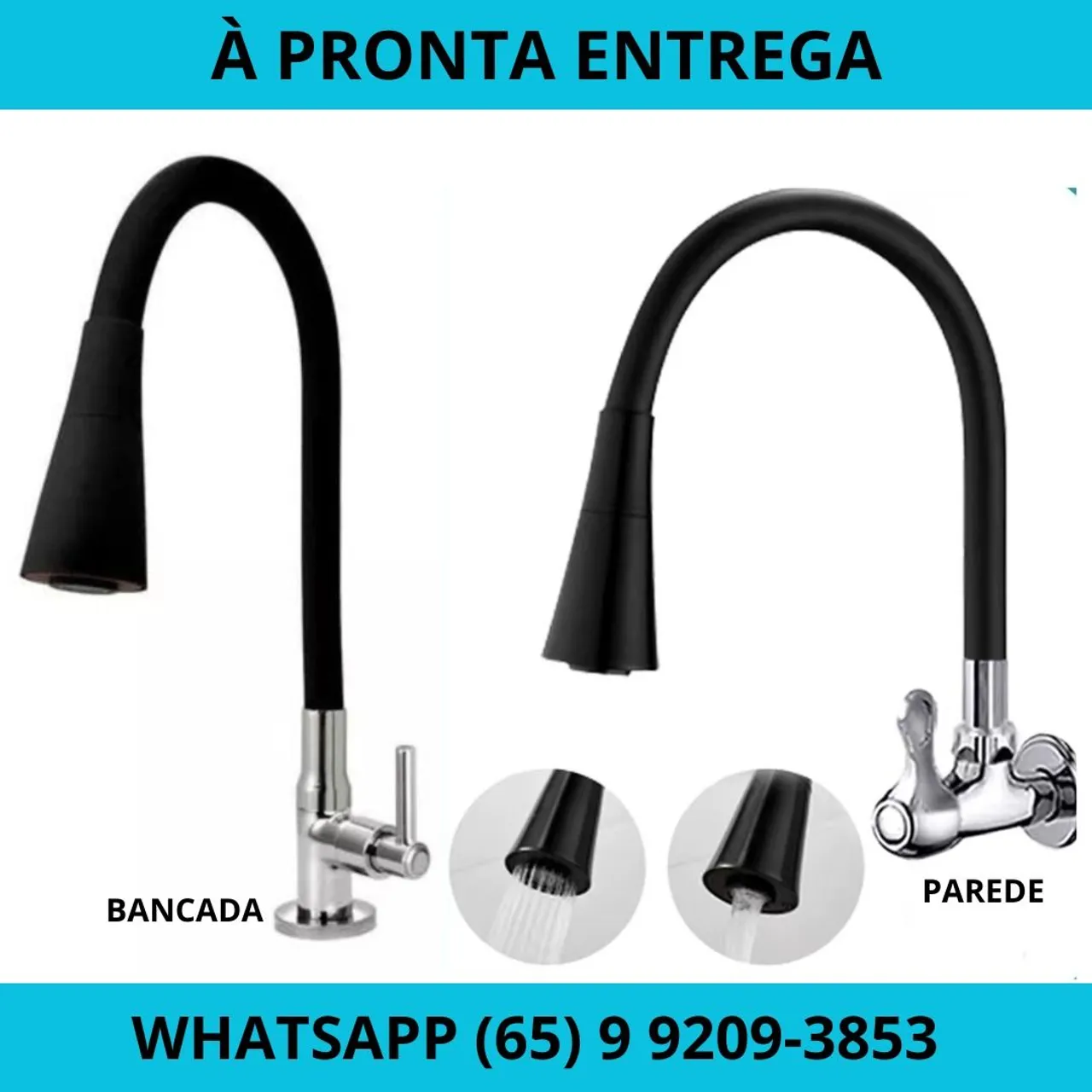 Torneira Gourmet Flexível Cozinha Preta - Bancada e Parede